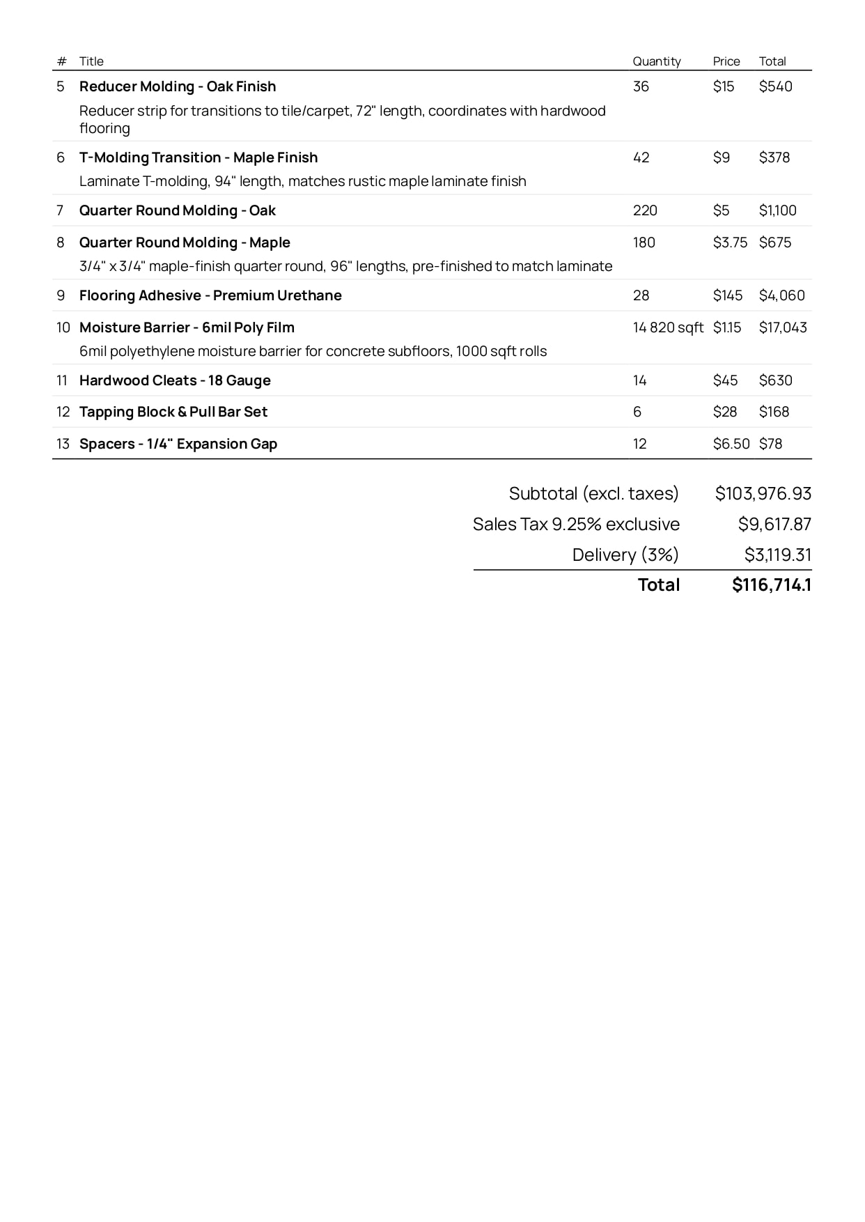 Flooring estimate created with ExtraflowDoc